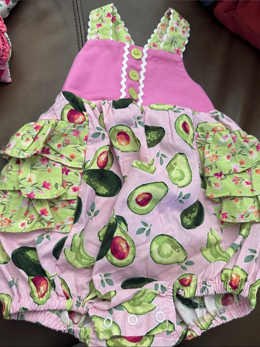 Pink & Green Avocado Ruffle Baby Bubble